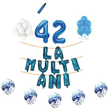 Set baloane La Multi Ani , pentru 42 ani, cifra 45 cm,Albastru Set baloane La Multi Ani , pentru 42 ani, cifra 45 cm,Albastru
