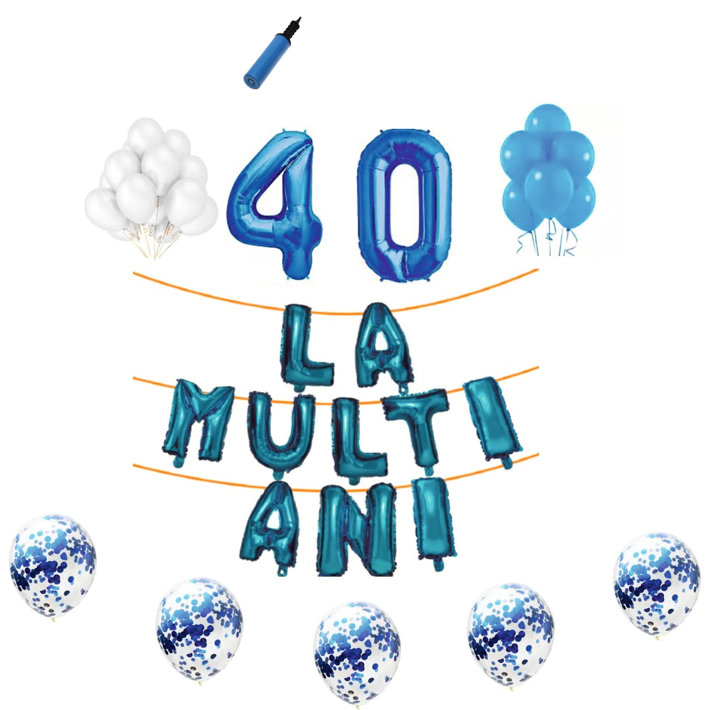 Set baloane La Multi Ani , pentru 40 ani, cifra 45 cm,Albastru
