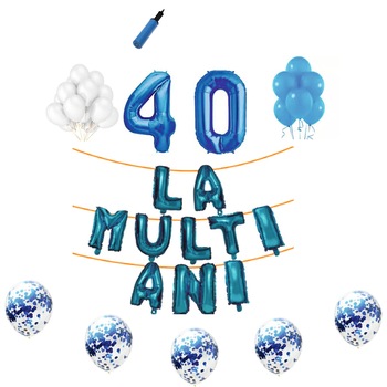 Set baloane La Multi Ani , pentru 40 ani, cifra 45 cm,Albastru Set baloane La Multi Ani , pentru 40 ani, cifra 45 cm,Albastru