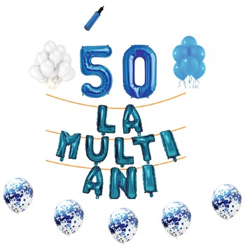 Set baloane La Multi Ani , pentru 50 ani, cifra 45 cm,Albastru Set baloane La Multi Ani , pentru 50 ani, cifra 45 cm,Albastru