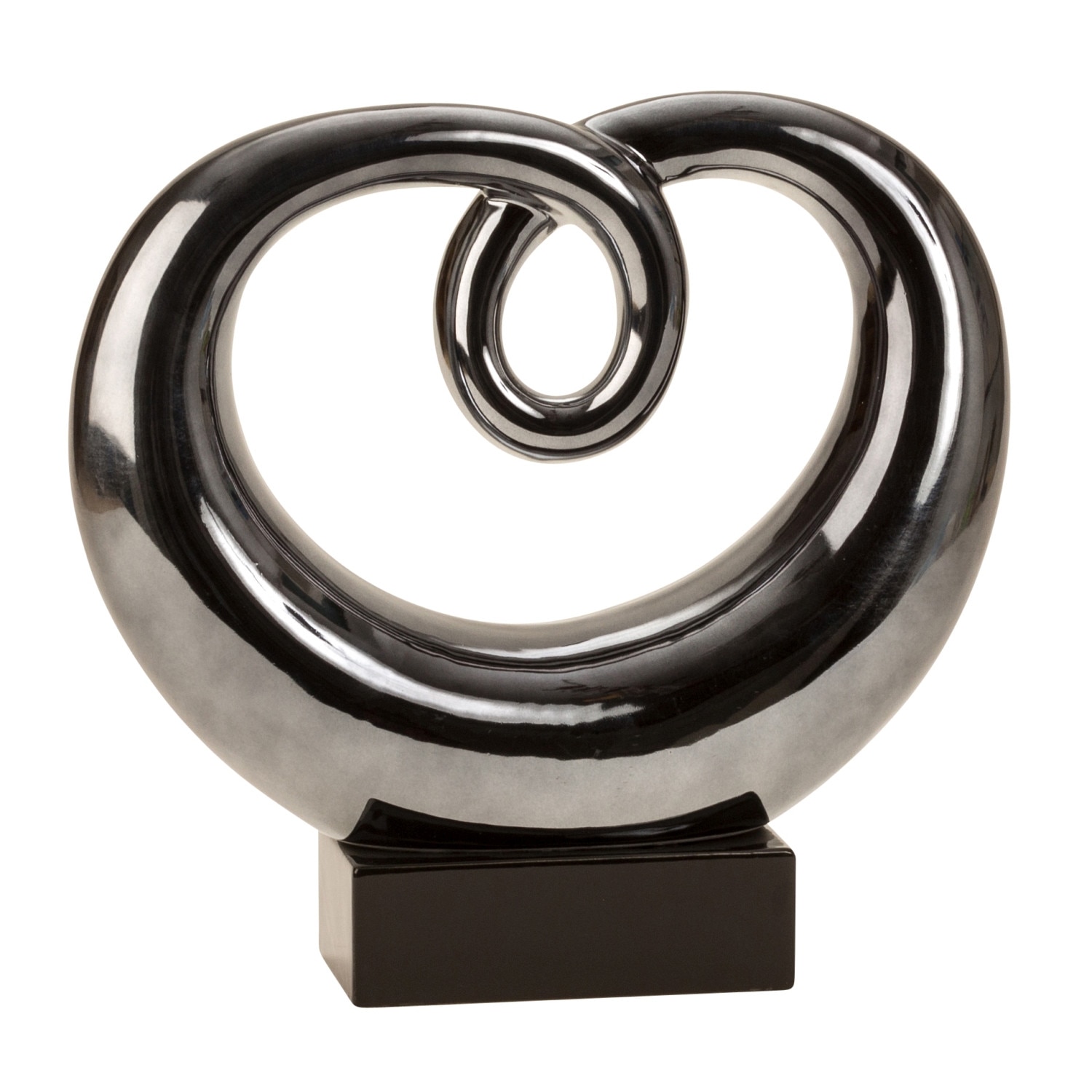 Figura decorativa sculptura moderna din ceramica, albastru metalizat cu baza neagra, 31x33 cm