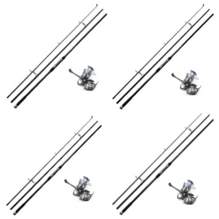 OEM 4Karp horgászbot készlet, 4 db, 3 szegmens, 3.60 m / 1.5 kg és ZA6000 orsó, 4 db