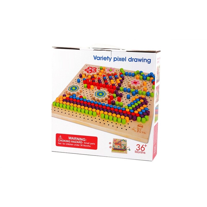 Puzzle creativ Montessori, tip Mozaic, din lemn, 246 piese