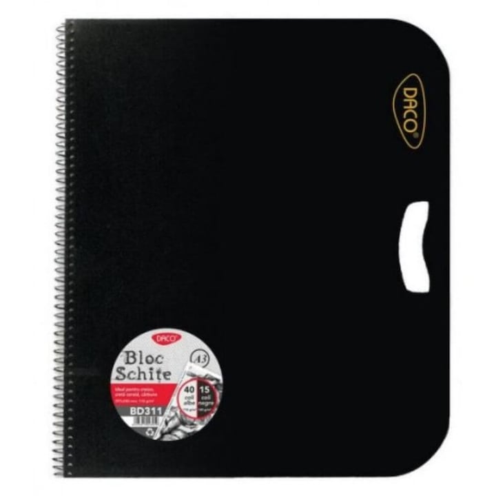 Daco Sketch Pad, Mapa típusú, fehér és fekete lapok, A3, 55 lap/készlet, 40 fehér lap 110 g, 15 fekete lap 140 g
