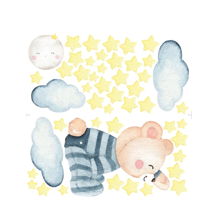 Set stickere decorative perete copii, Stickermania, Ursuletul cu stelute5, 60x60 cm
