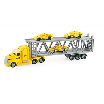 Camion trailer cu masinute taxi, cu frictiune lumini si sunete, Wenyi, scara 1:50, Multicolor, 3+ Camion trailer cu masinute taxi, cu frictiune lumini si sunete, Wenyi, scara 1:50, Multicolor, 3+