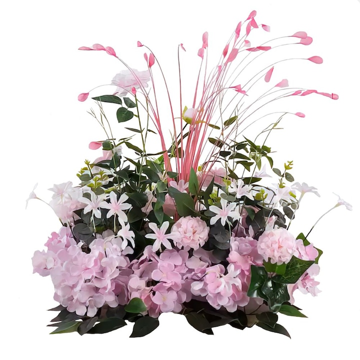Aranjament floral pentru masa 40x50x60 cm, flori artificiale din matase, culoare roz