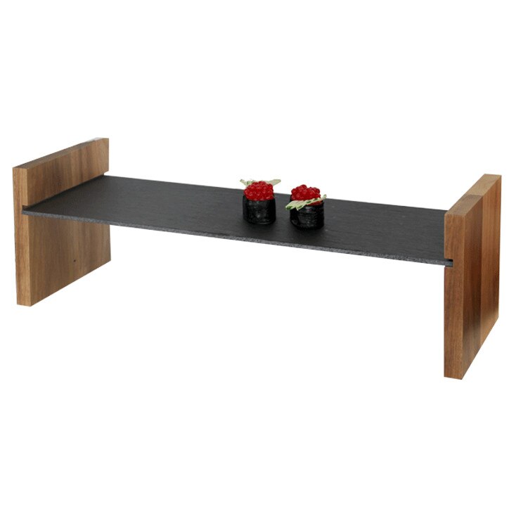 Suport lemn din salcam cu platou ardezie 43x15x0,4cm pentru prezentare