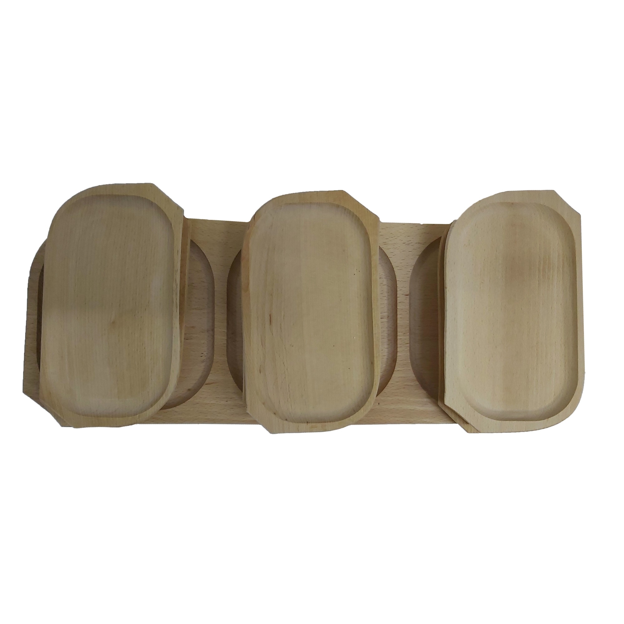 Set platou lemn 6+1, tava servire aperitive/legume/friptura, 60L x 22l x 3 h , traditional, natur