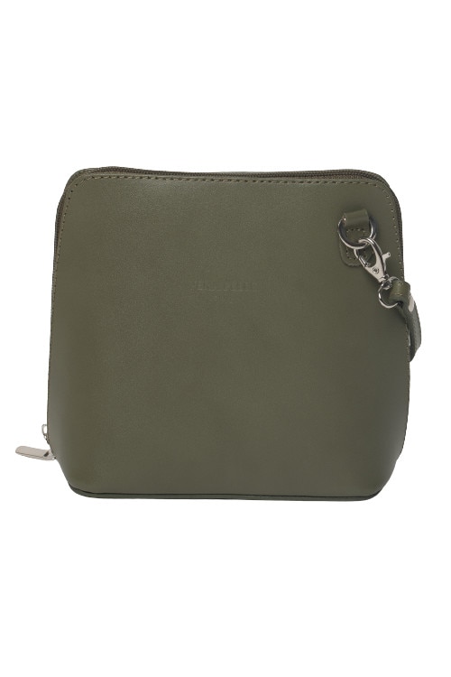 Geanta dama, Vera Pelle, de umar, piele naturala, kaki, 20 x 16 x 9 cm