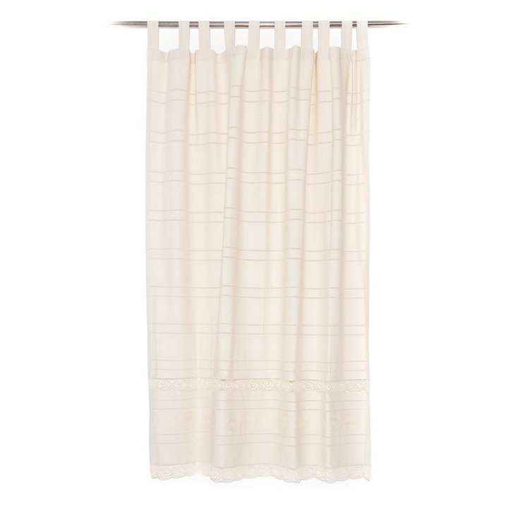 Перде от 100% памук, Valentini Bianco, с вложена начупена бродерия, ширина 160, височина 180 см, Latoya