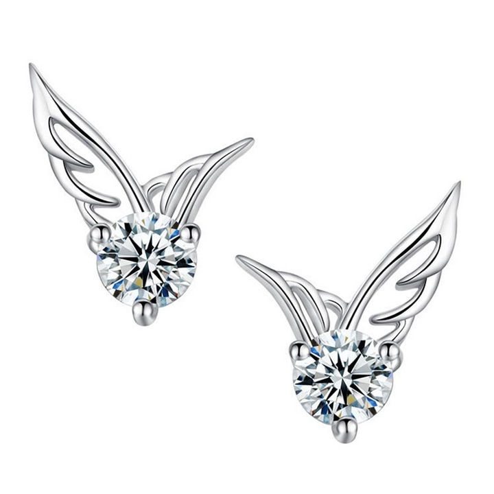 Cercei dama, ASKSA, model aripi, 1,3 x 1 cm, Argintiu