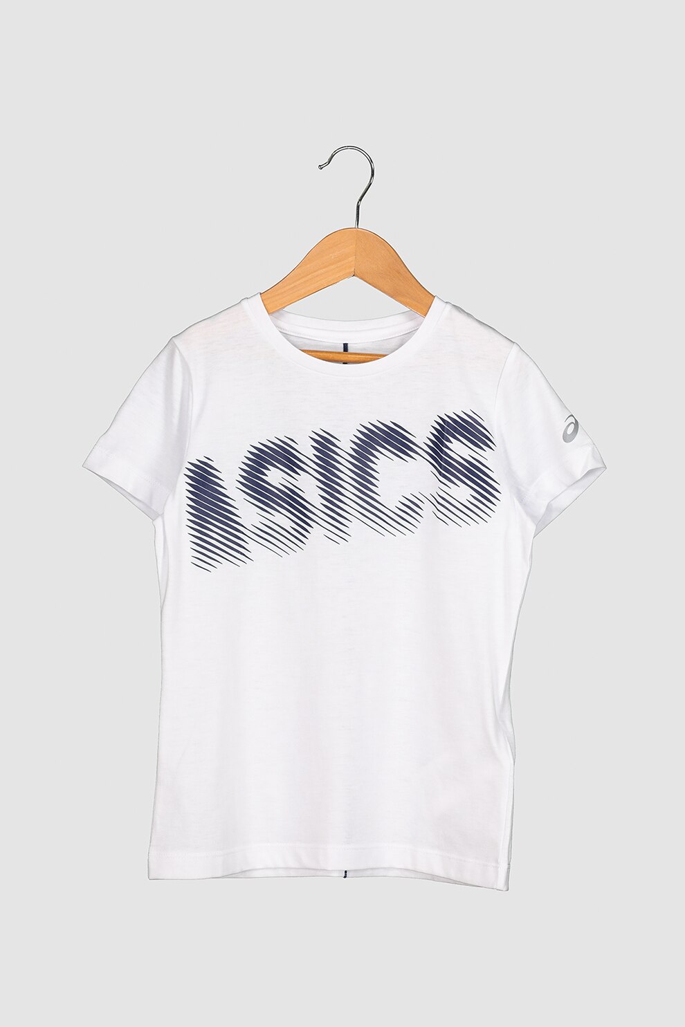 Asics, Tricou cu decolteu la baza gatului si imprimeu logo, Alb/Bleumarin