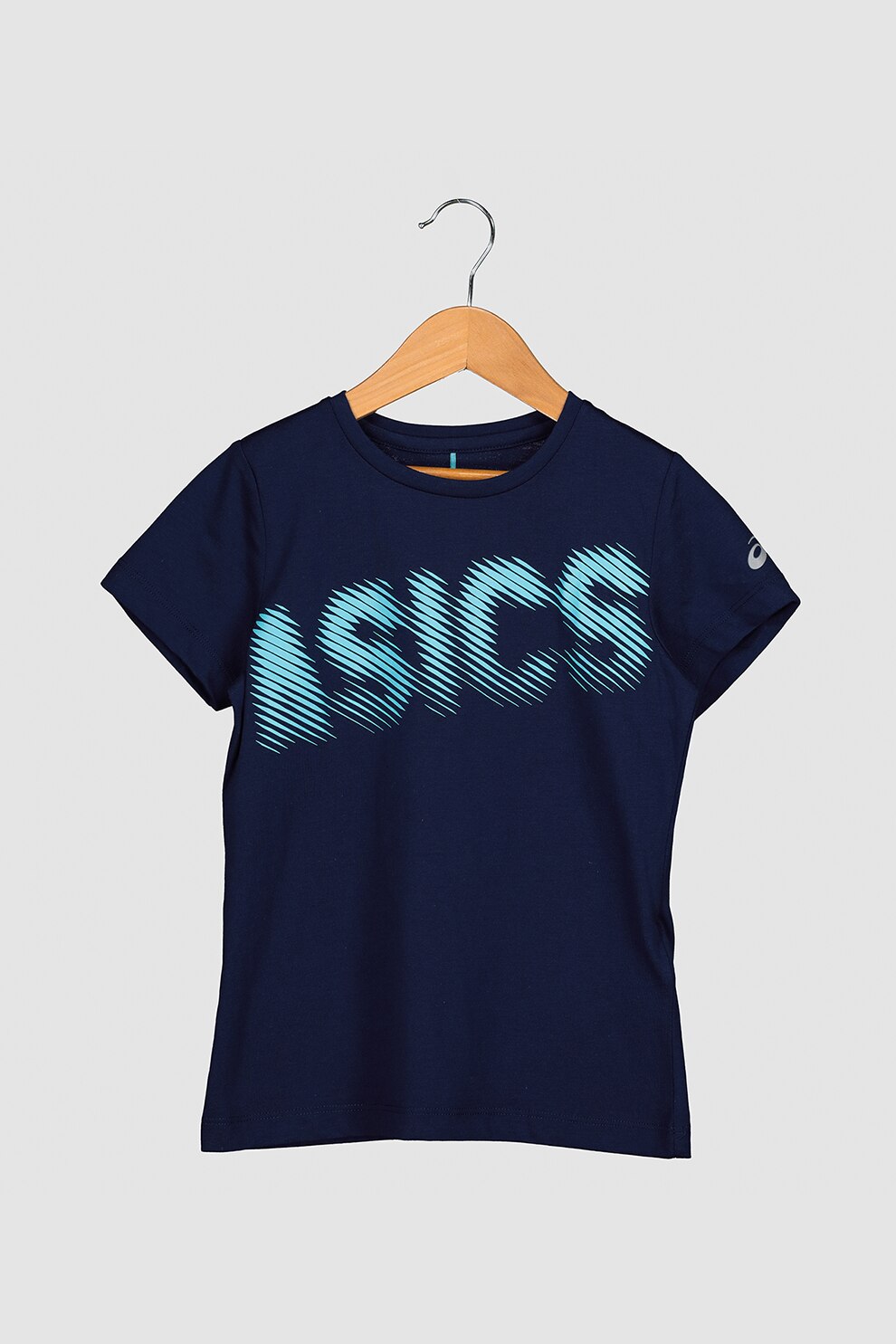 Asics, Tricou cu decolteu la baza gatului si imprimeu logo, Bleumarin/Albastru aqua