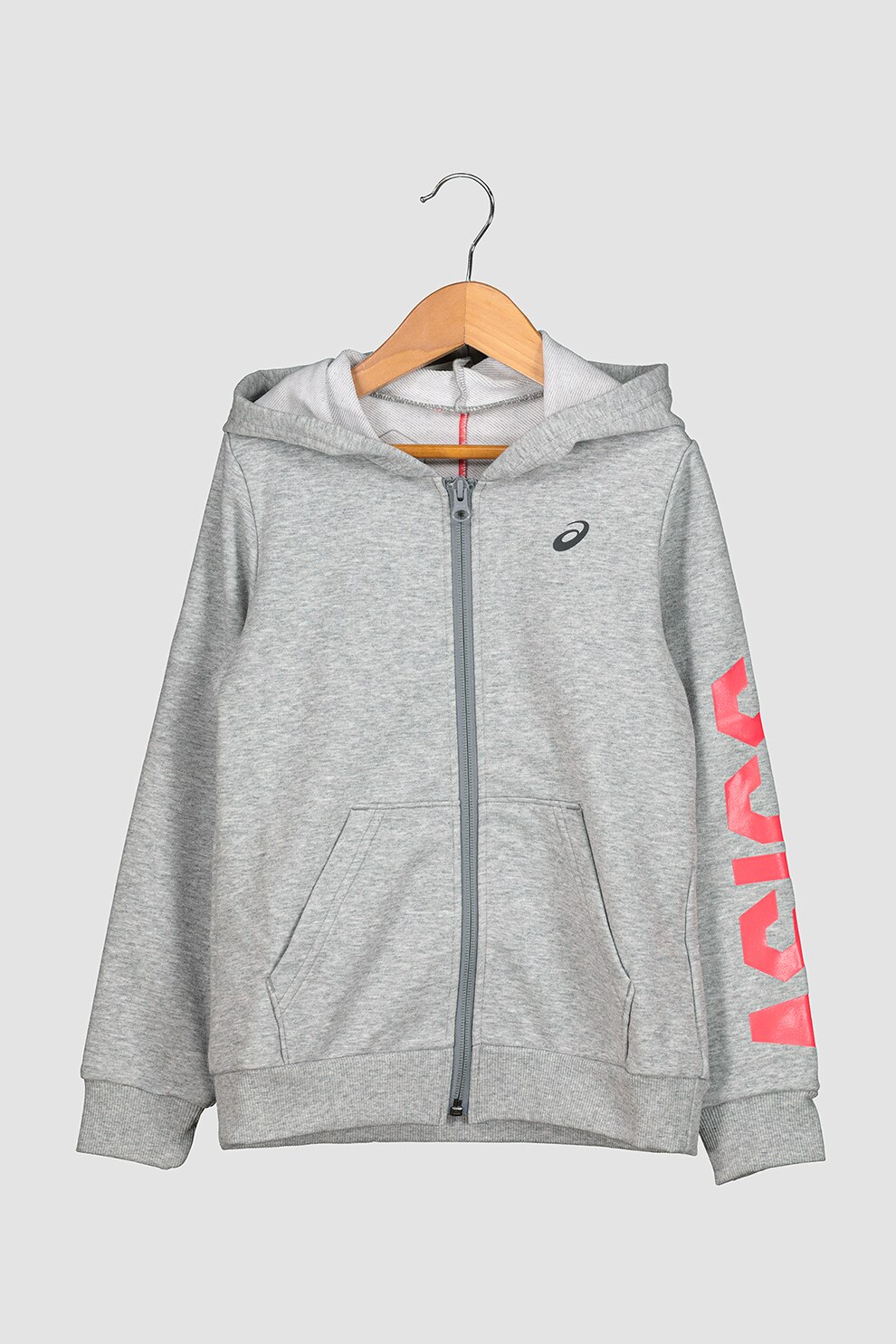 Asics, Hanorac cu fermoar si imprimeu logo, Gri deschis melange