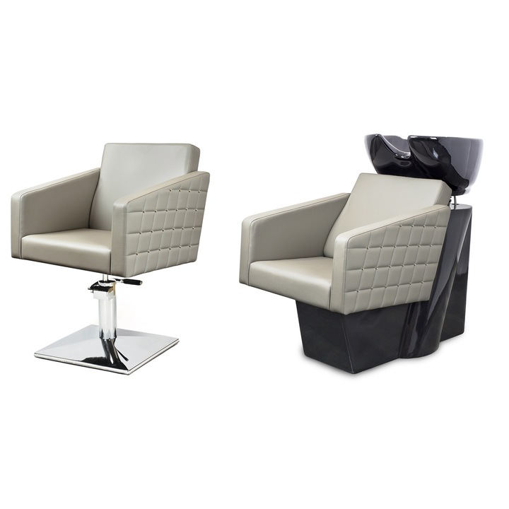 Set 2 scaune frizerie, Capello, Lavoar, Ergonomic, Crem/Negru