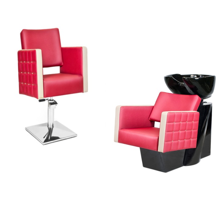 Set 2 scaune frizerie, Capello, Lavoar, Ergonomic, Rosu/Negru