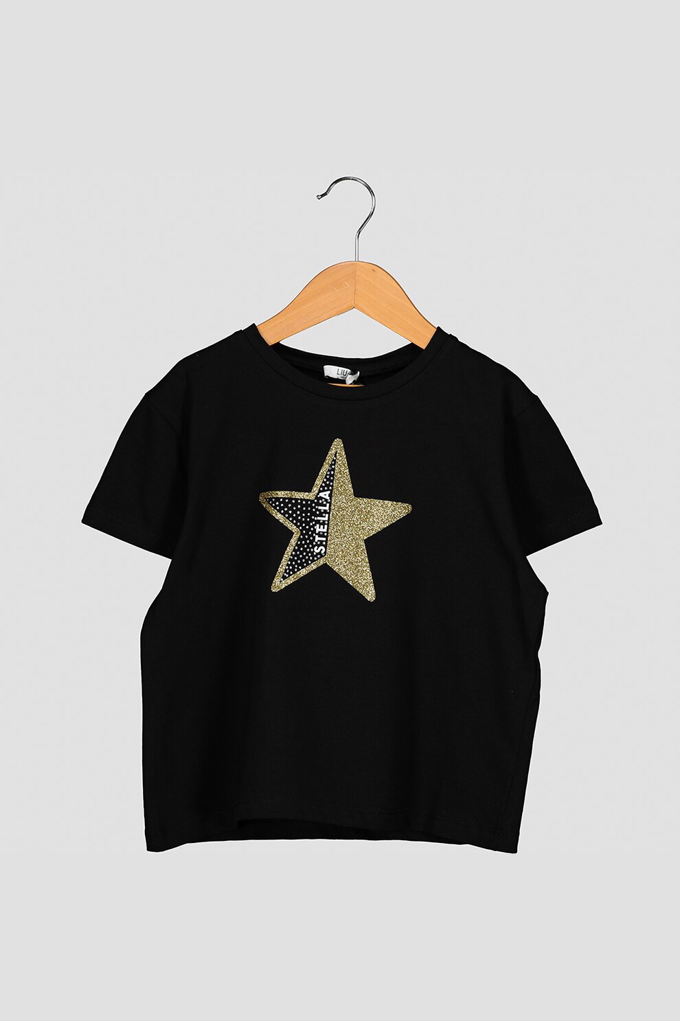 Liu Jo, Tricou cu inima cu aspect stralucitor si strasuri, Negru/Auriu