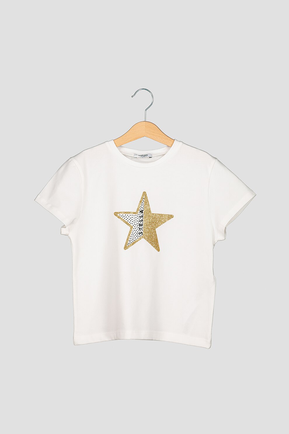 Liu Jo, Tricou cu inima cu aspect stralucitor si strasuri, Alb prafuit/Auriu