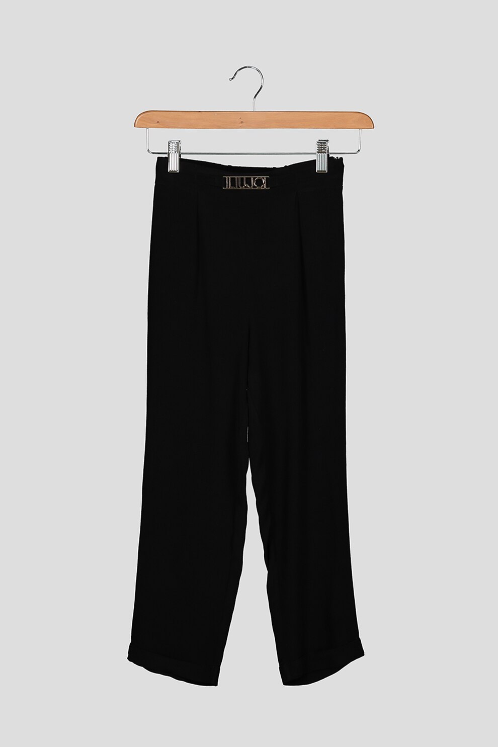 Liu Jo, Pantaloni cu croiala ampla si detaliu metalic, Negru