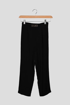 Liu Jo, Pantaloni cu croiala ampla si detaliu metalic, Negru Liu Jo, Pantaloni cu croiala ampla si detaliu metalic, Negru