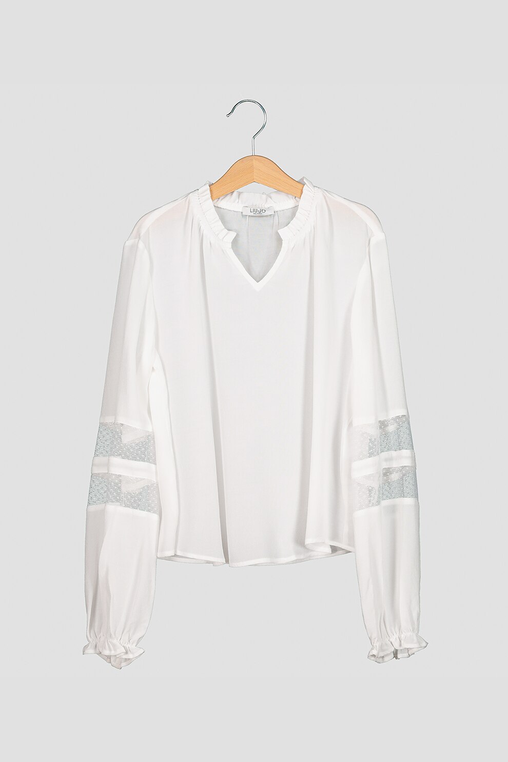 Liu Jo, Bluza vaporoasa cu garnituri de dantela, Alb optic, 164 CM