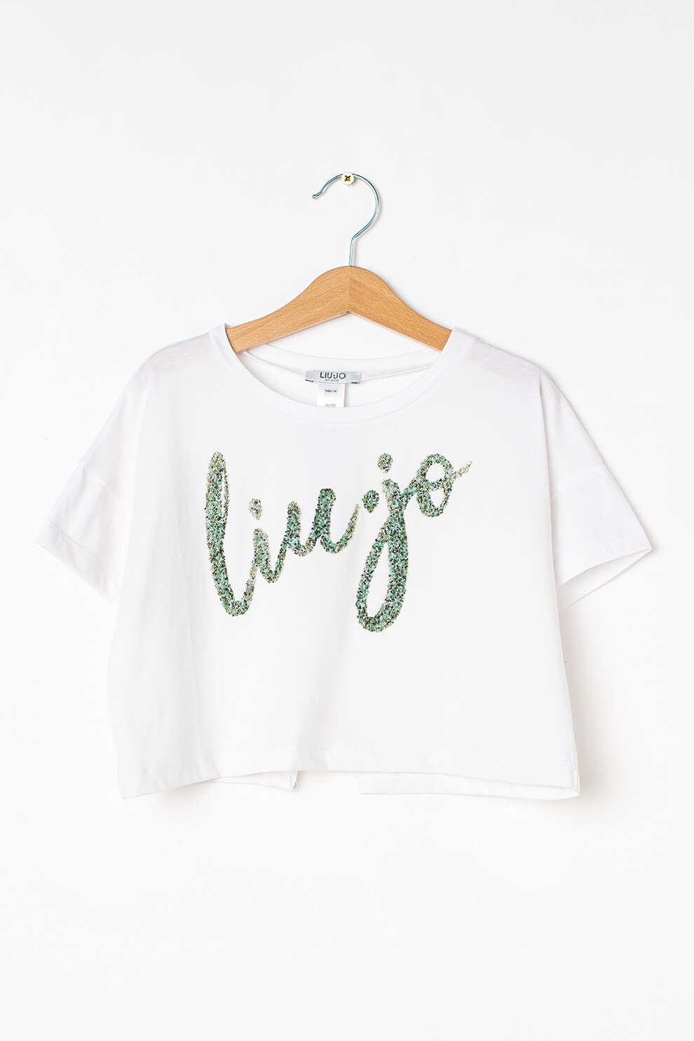 Liu Jo, Tricou crop cu aplicatie cu margele, Alb/Negru
