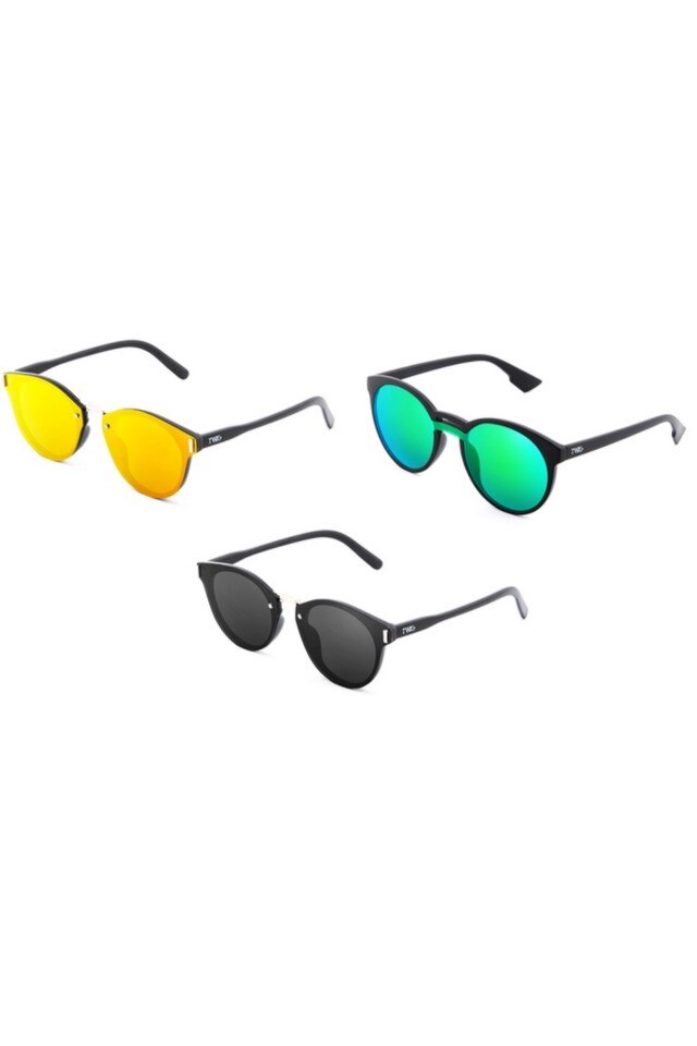 Set de 3 Perechi Ochelari de soare Twig Concept Milano, Unisex, Rama Negru, UV 400