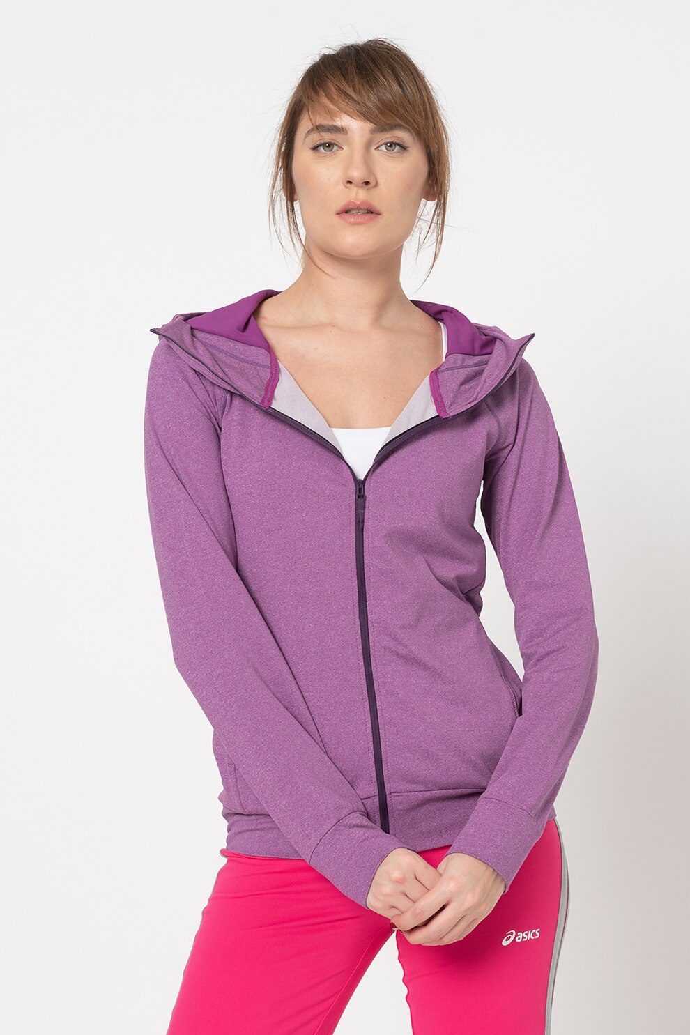 Asics, Hanorac cu fermoar pentru antranament, Lila, XS