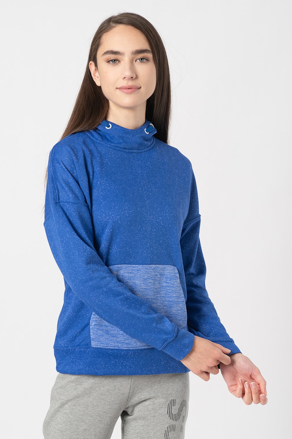 Asics, Hanorac cu maneci cazute si buzunar kangaroo, Albastru royal