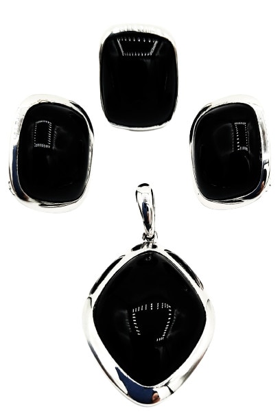 Set cercei, pandativ si inel Argint 925 cu pietre mari de onix patrate