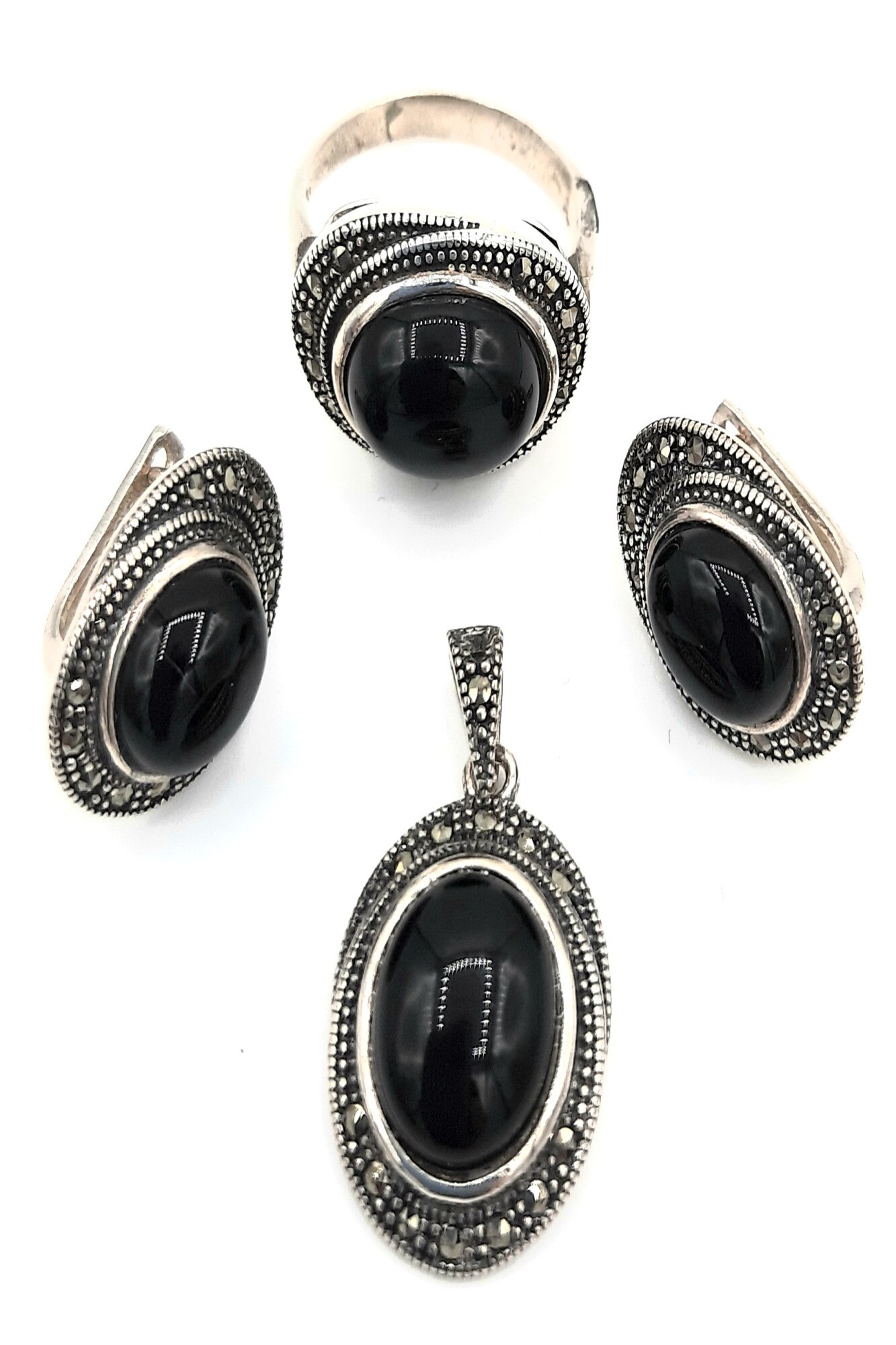 Set cercei, pandativ si inel Argint 925 cu pietre de abalone