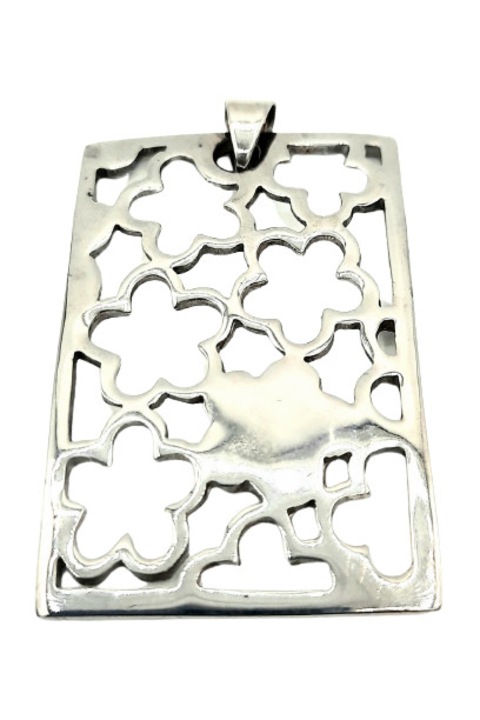 Pandativ argint 925 mare, fara pietre cu flori mici intr-un dreptunghi