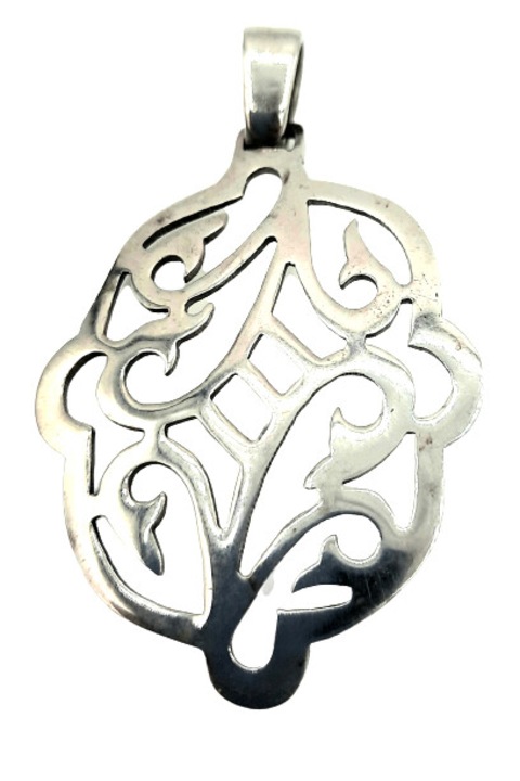 Pandativ Argint 925 mare, oval, fara pietre cu design floral