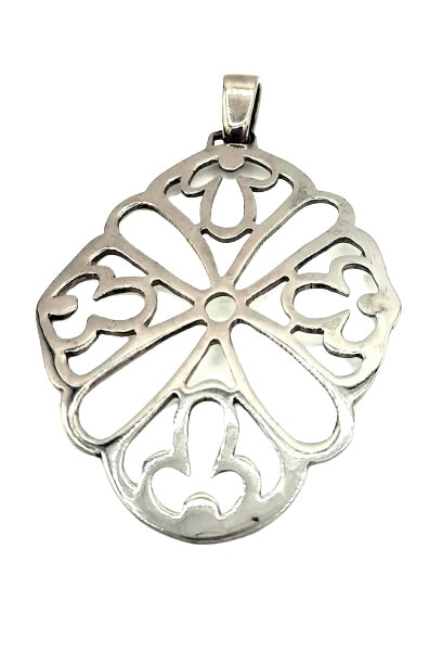 Pandativ Argint 925 mare, oval, fara pietre cu floare in mijloc