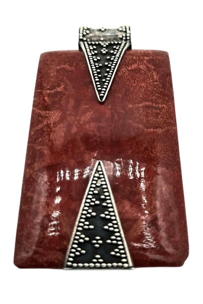 Pandativ mare, lung, de coral natural, intr-o montura originala de Argint 925