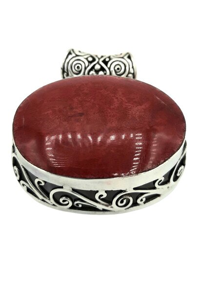 Pandativ mare Argint 925 cu piatra de coral natural intr-o montura filigran