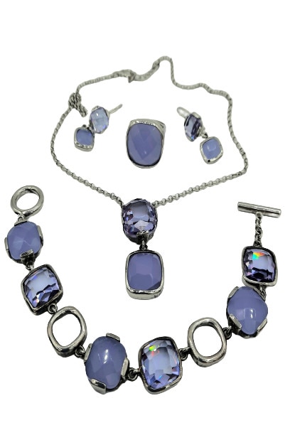 Set colier, bratara, cercei si inel Argint 925 cu pietre de ametist si milk stone