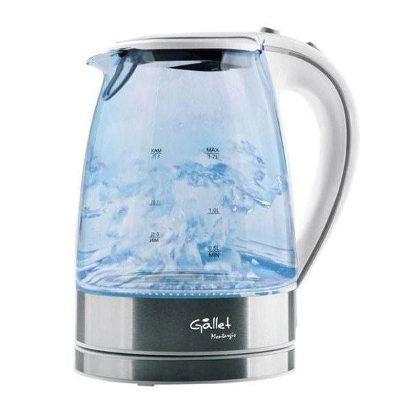 Cana electrica fierbator GALLET BOU742W, 1,7 L, 2200W, sticla, lumina albastra de fundal, maner alb