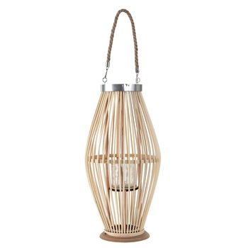 Suport Lumanare, cu maner si cilindru de sticla, Bambus si Metal, Natur, 50 cm Suport Lumanare, cu maner si cilindru de sticla, Bambus si Metal, Natur, 50 cm