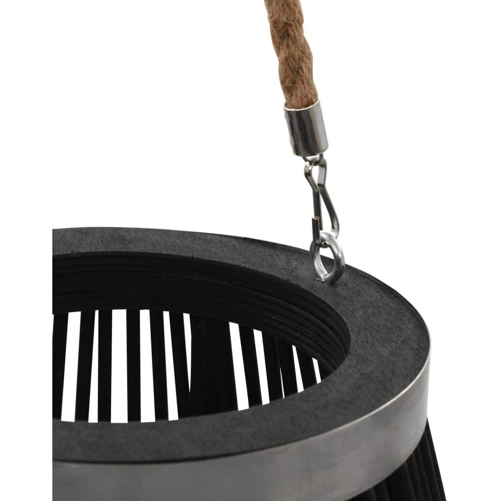 Suport Lumanare, cu maner si cilindru de sticla, bambus si metal, Negru, 50 cm