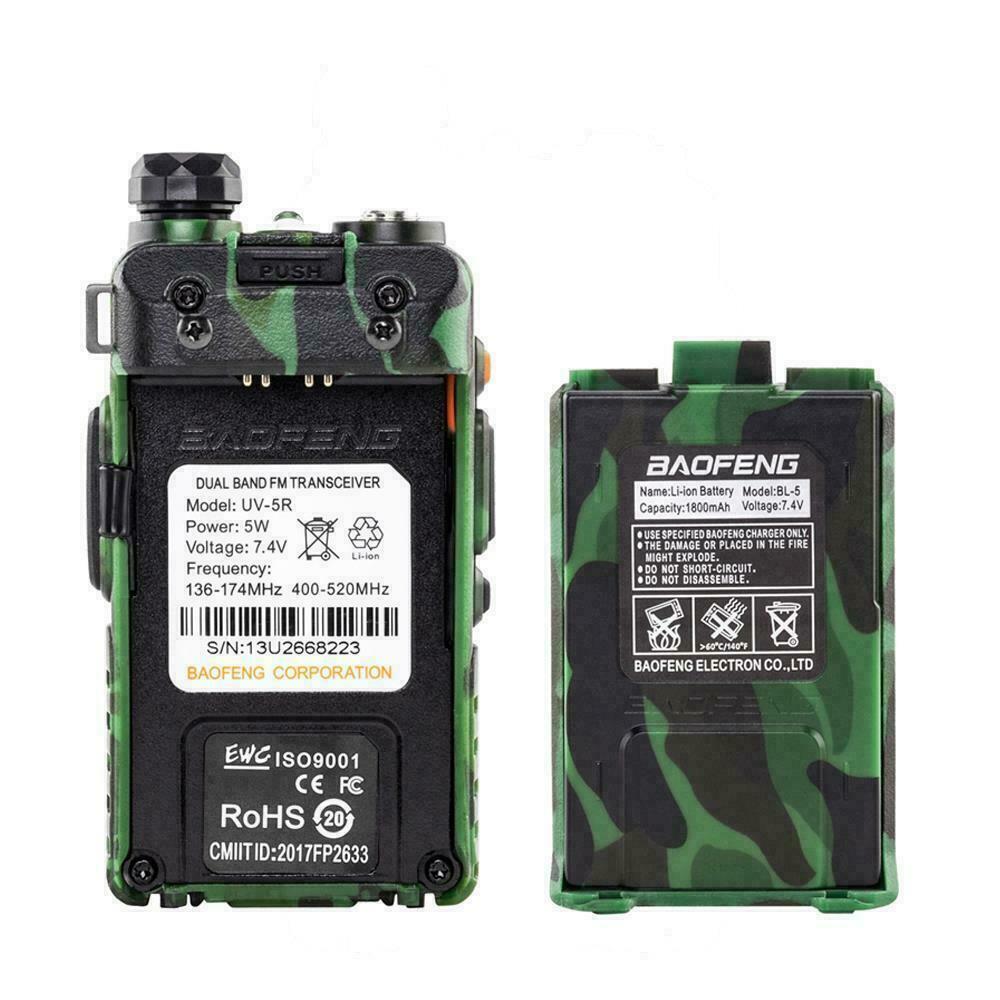 Set 2 Statii Walkie Talkie Baofeng UV-5R 5km-10km 1800mah 5w Frecventa Flash 136-174mhz 400-470mhz Culoare camuflaj + Casca