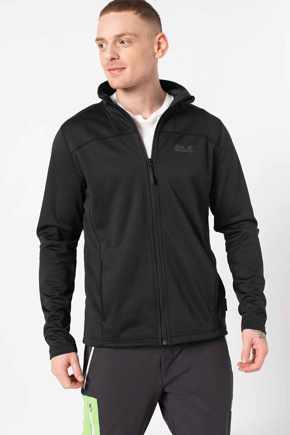 Jack Wolfskin, Bluza sport cu fermoar Horizon, Black