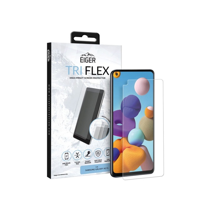 Folie Eiger Clear Tri Flex compatibila cu Samsung Galaxy A41, Transparent
