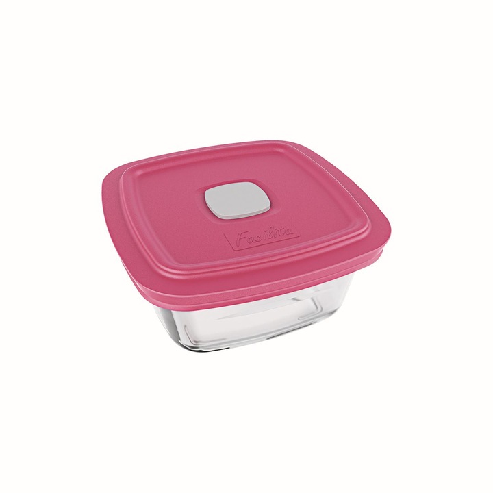 Cutie alimente cu capac ermetic, patrata, 2 litri, roz
