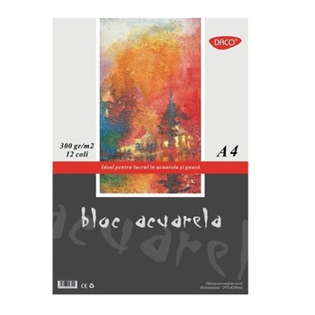 Bloc Desen Acuarela A4 Daco, 12 File, 300 g/m², Bloc Hartie pentru Acuarele si Guase Bloc Desen Acuarela A4 Daco, 12 File, 300 g/m², Bloc Hartie pentru Acuarele si Guase