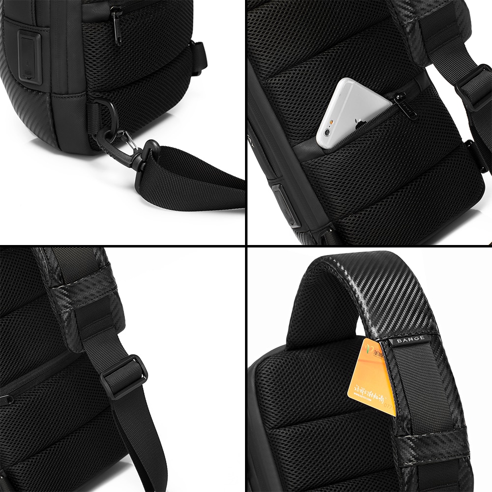 Rucsac crossbody, lacat TSA si port USB, rezistent la apa, buzunar antifurt, potrivit pentru calatorii sau zi de zi BANGE, BG22085+ Carbon