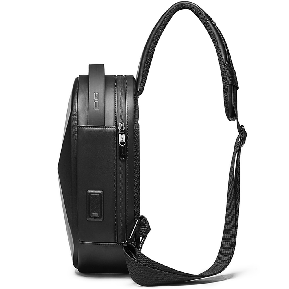 Geanta crossbody, de umar sau de mana tip sling, cu port de incarcare USB 3.0, Bange, 30x11x17 cm, Neagra