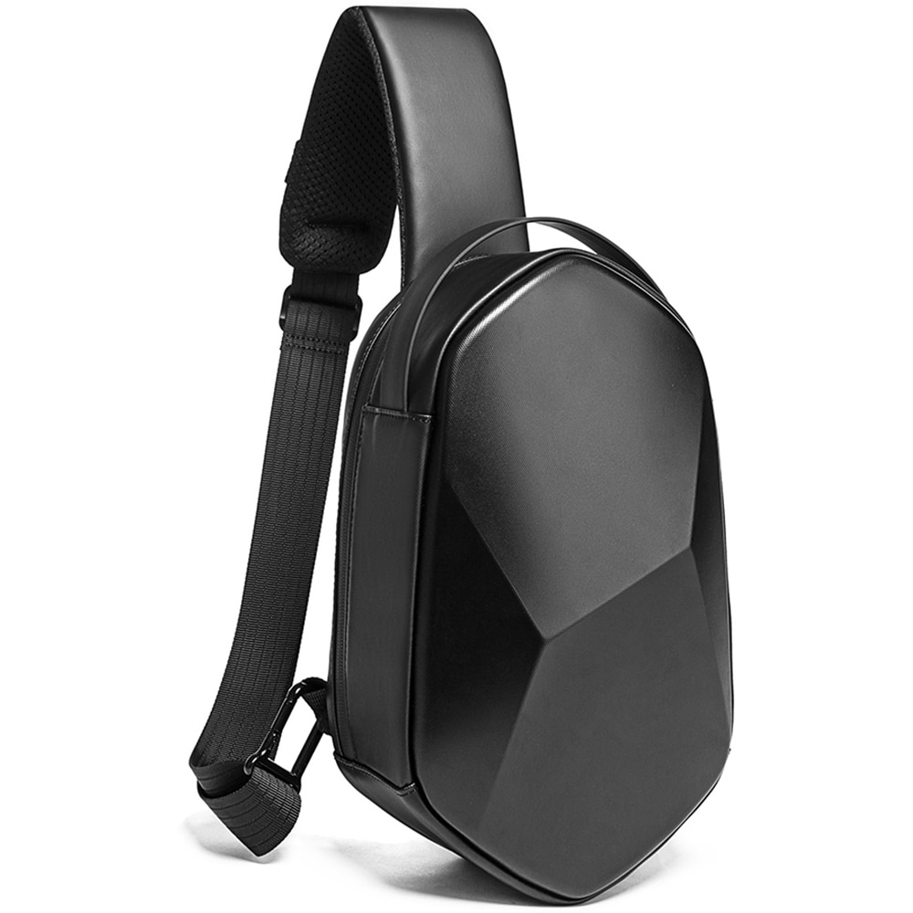 Geanta crossbody, de umar sau de mana tip sling, cu port de incarcare USB 3.0, Bange, 30x11x17 cm, Neagra