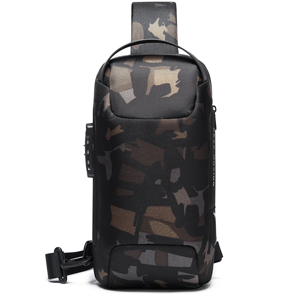 Rucsac crossbody, lacat TSA si port USB, rezistent la apa, buzunar antifurt, potrivit pentru calatorii sau zi de zi BANGE, BG22085MY, Army